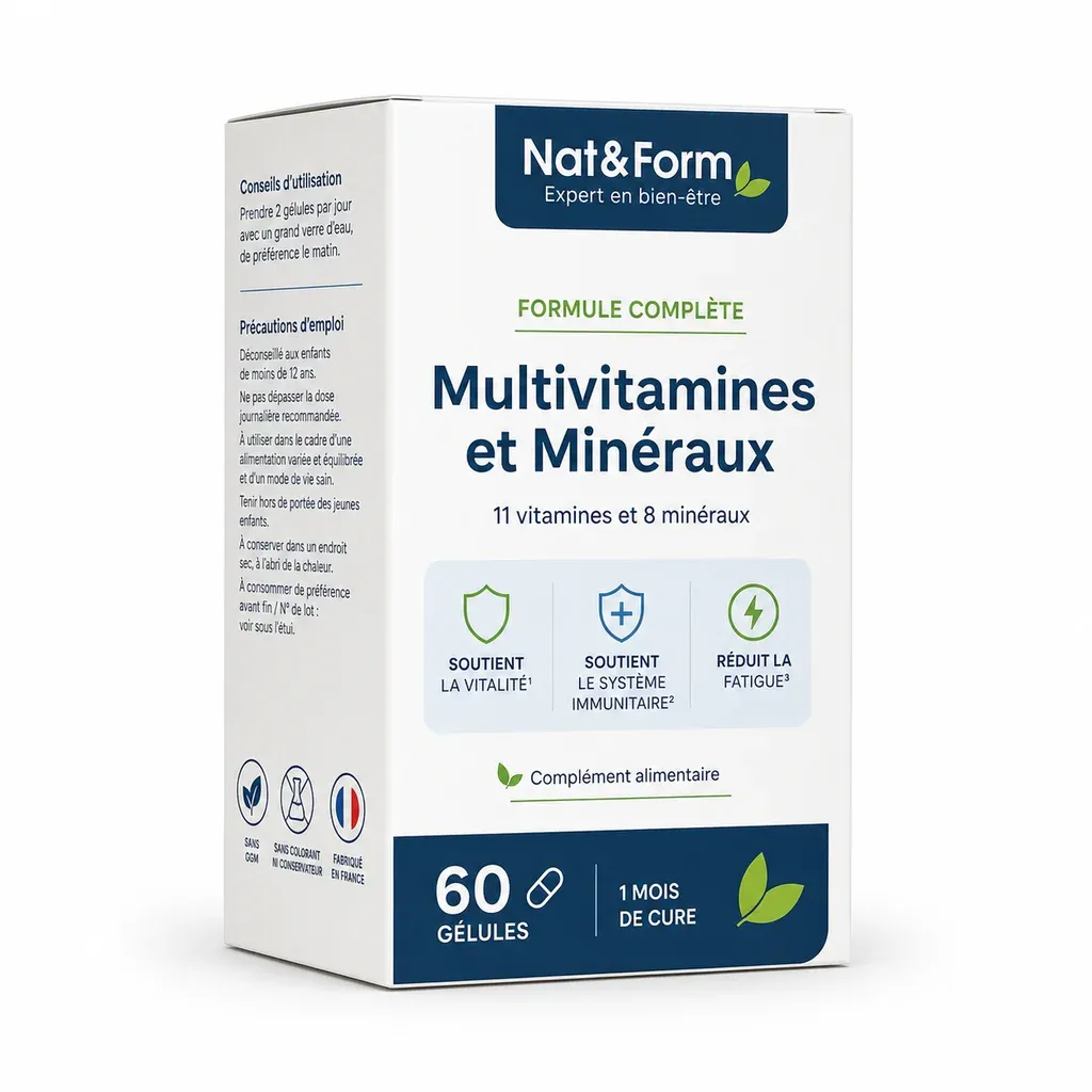 Boîte Multivitamines et Minéraux Nat&Form 60 gélules
